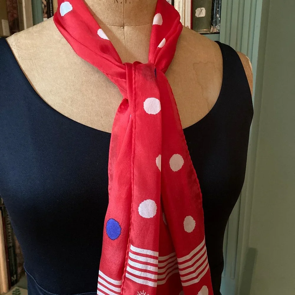 Vintage All-Silk Polka Dot Oblong Scarf